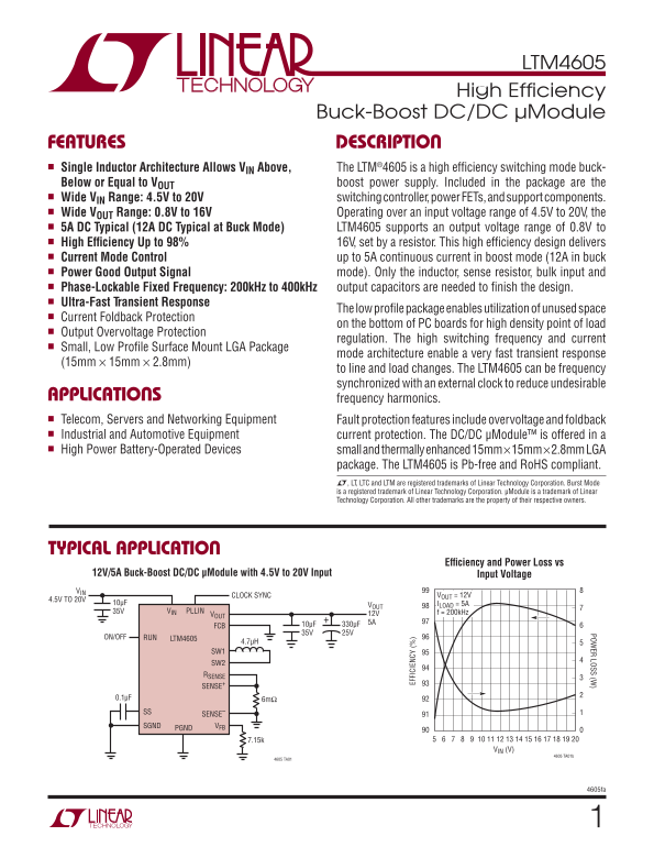 LINEAR TECHNOLOGY LTM4605 User Guide - Page 1