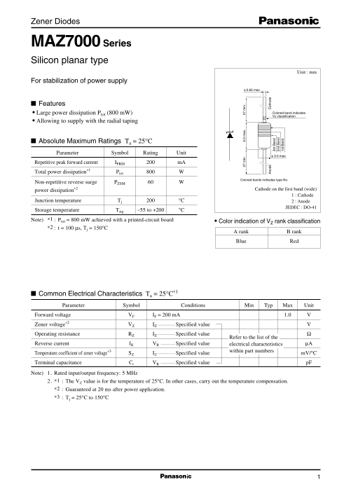 Panasonic MAZ7000 Series Data Sheet - Page 1