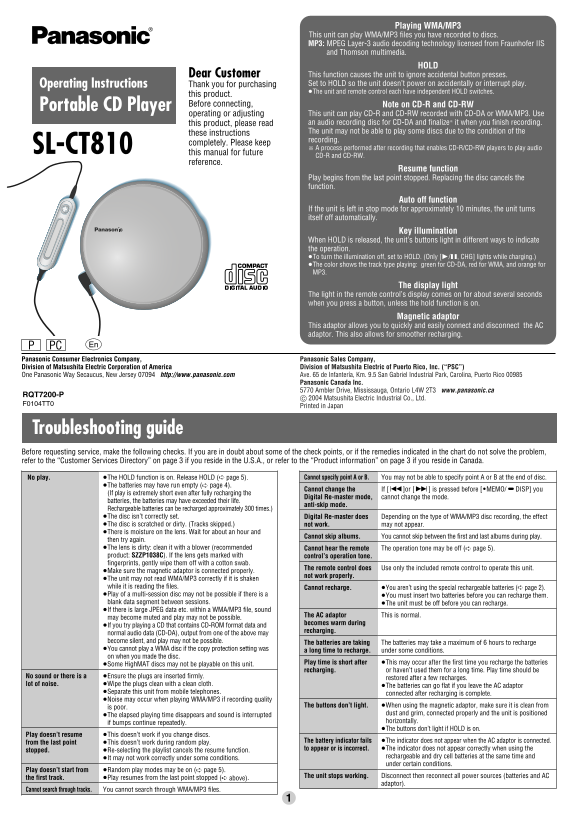 Panasonic SL-CT810 User Guide - Page 1