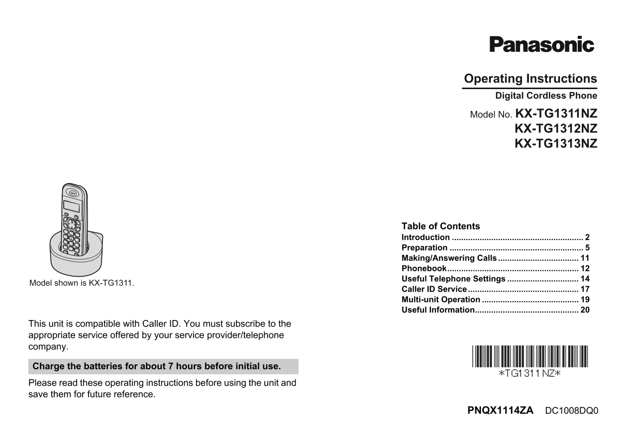 Panasonic KX-TG1311NZ KX-TG1312NZ KX-TG1313NZ User Manual - Page 1