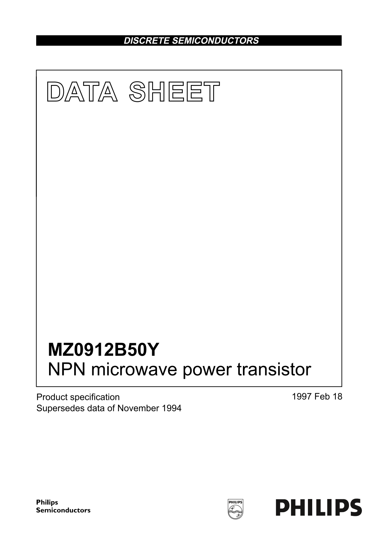 Philips MZ0912B50Y NPN Microwave Power Transistor Data Sheet - Page 1