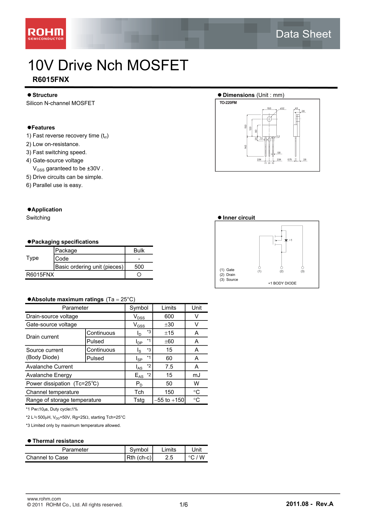 ROHM R6015FNX User Guide - Page 1