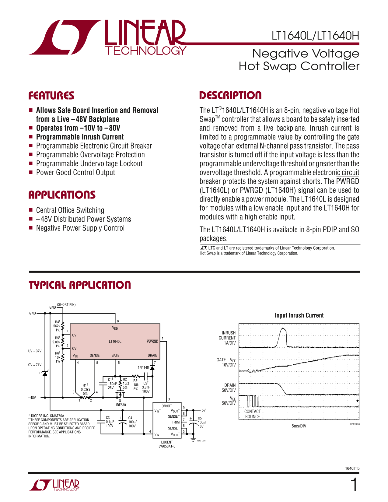 LINEAR TECHNOLOGY LT1640L LT1640H Specification User Guide - Page 1
