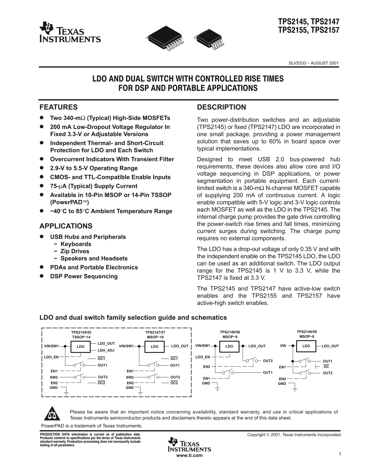 Texas Instruments TPS2145 TPS2147 Data Sheet - Page 1