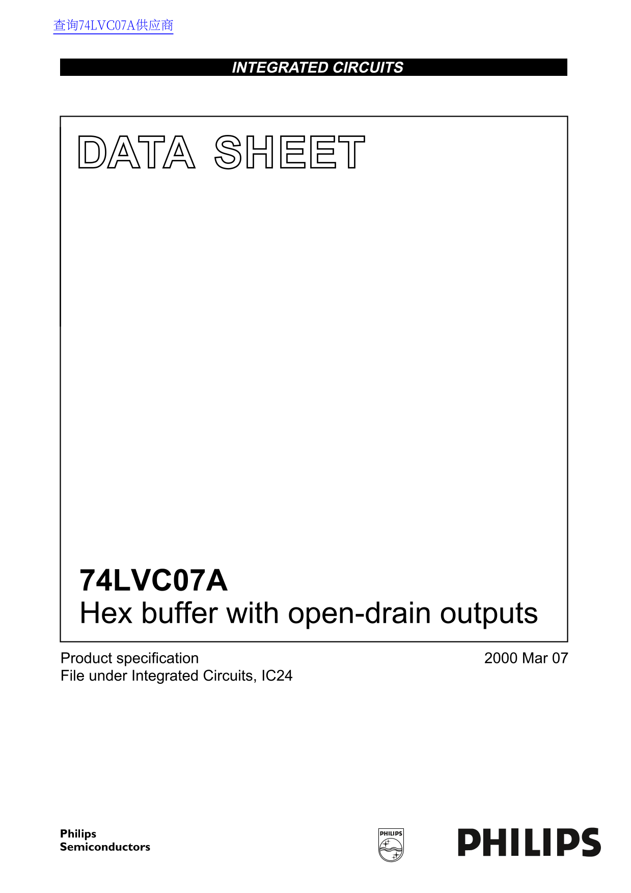 Philips 74LVC07A Data Sheet - Page 1