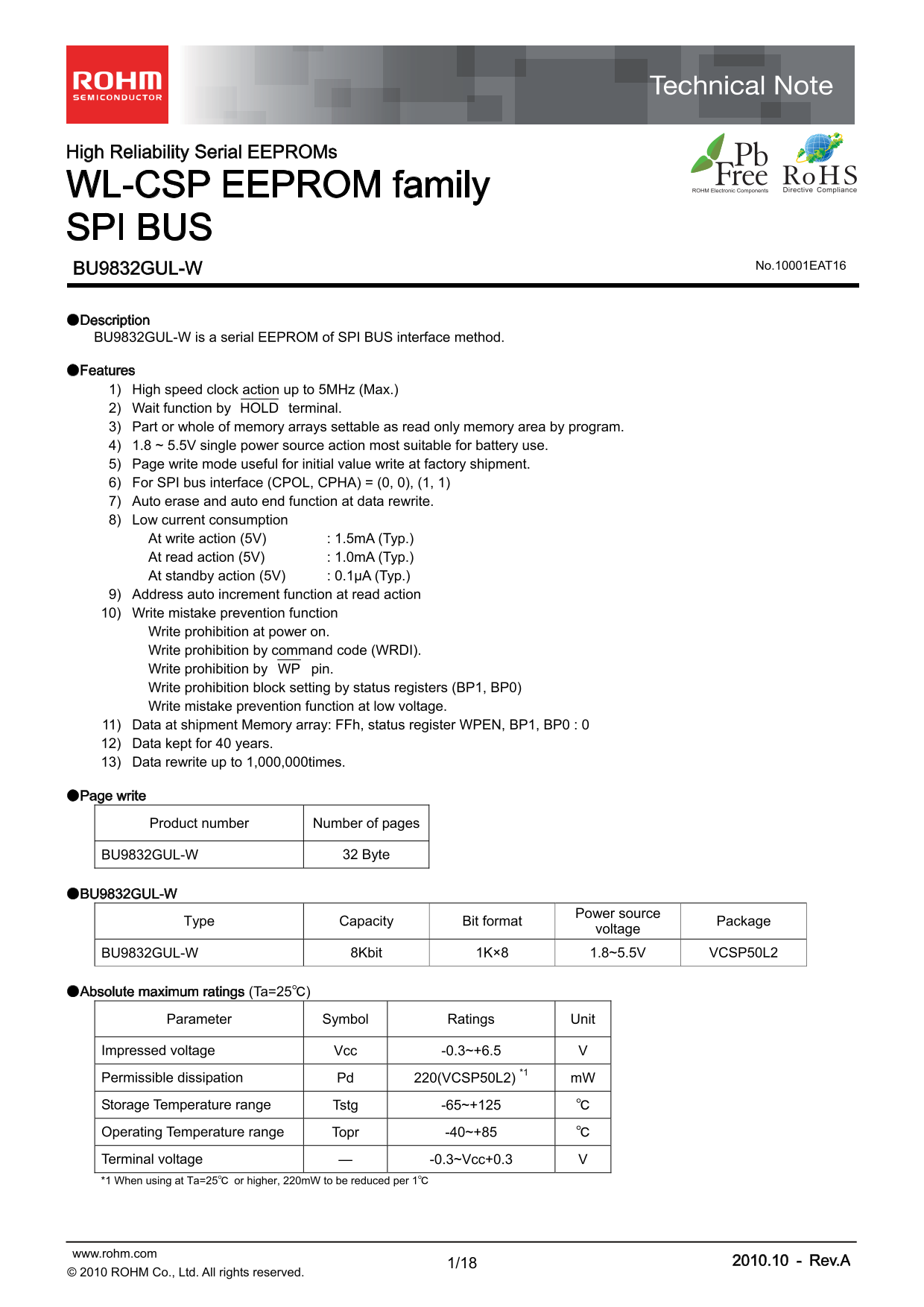 ROHM BU9832GUL-W User Guide Manual - Page 1