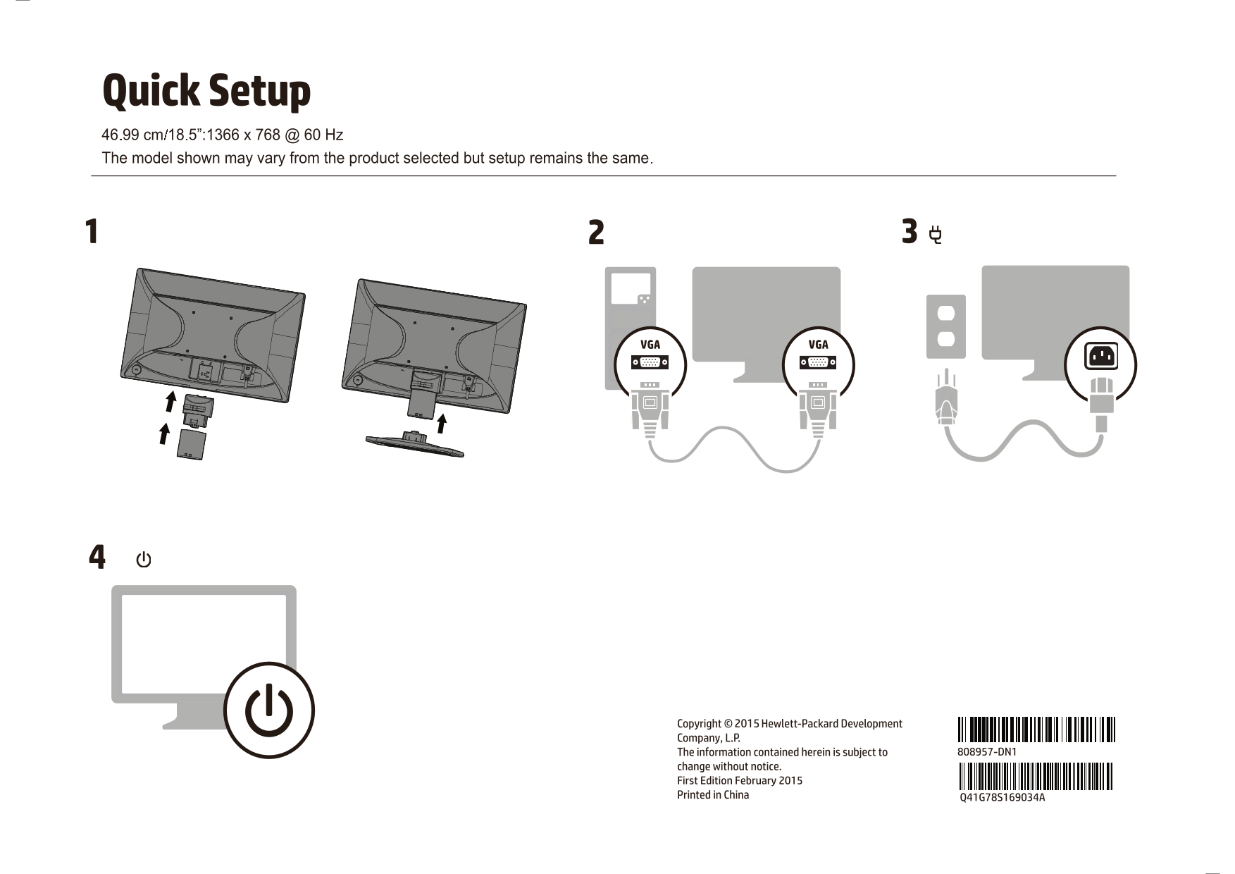 HP V196bz 18.5-inch LED Backlit Monitor Quick Setup Guide - Page 1