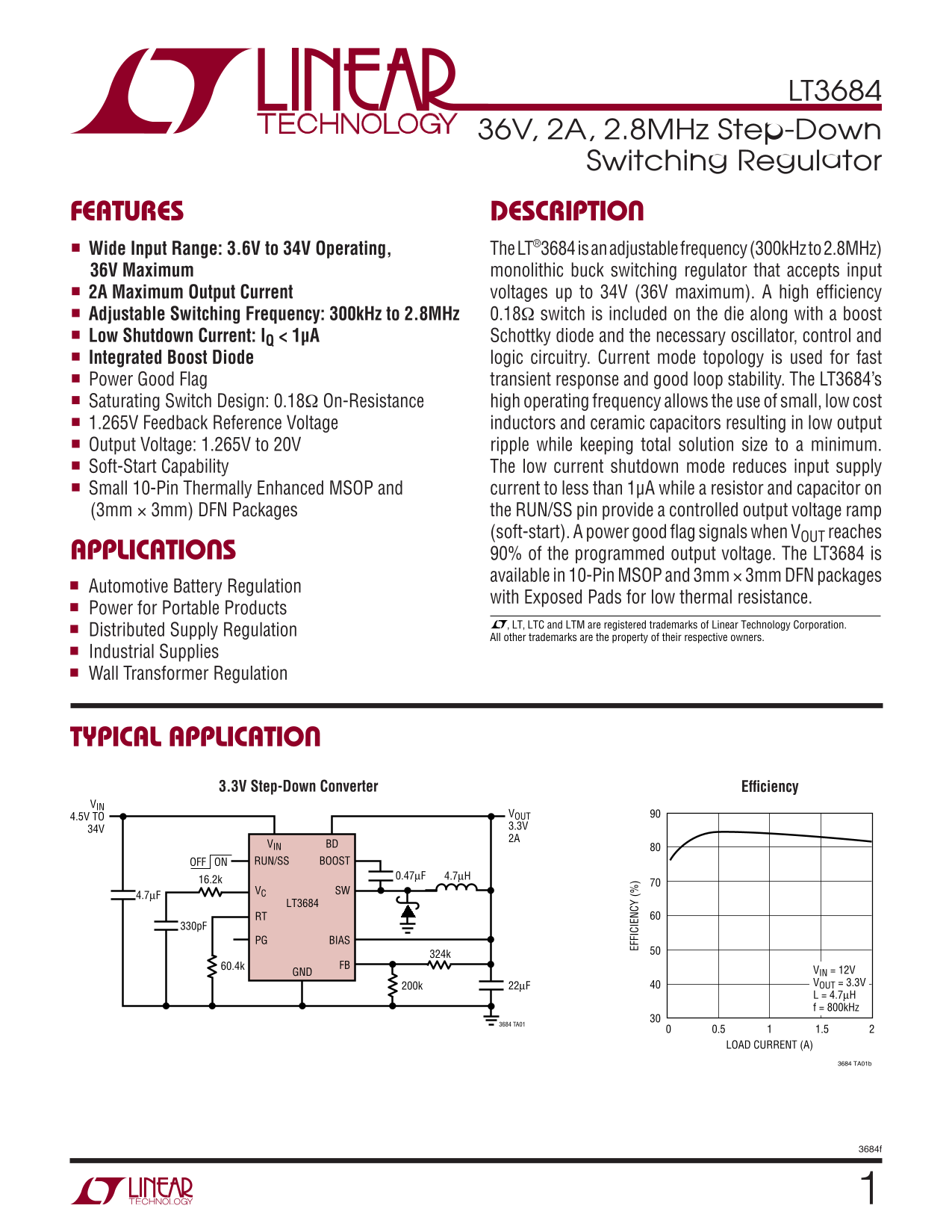 LINEAR TECHNOLOGY LT3684 User's Guide - Page 1