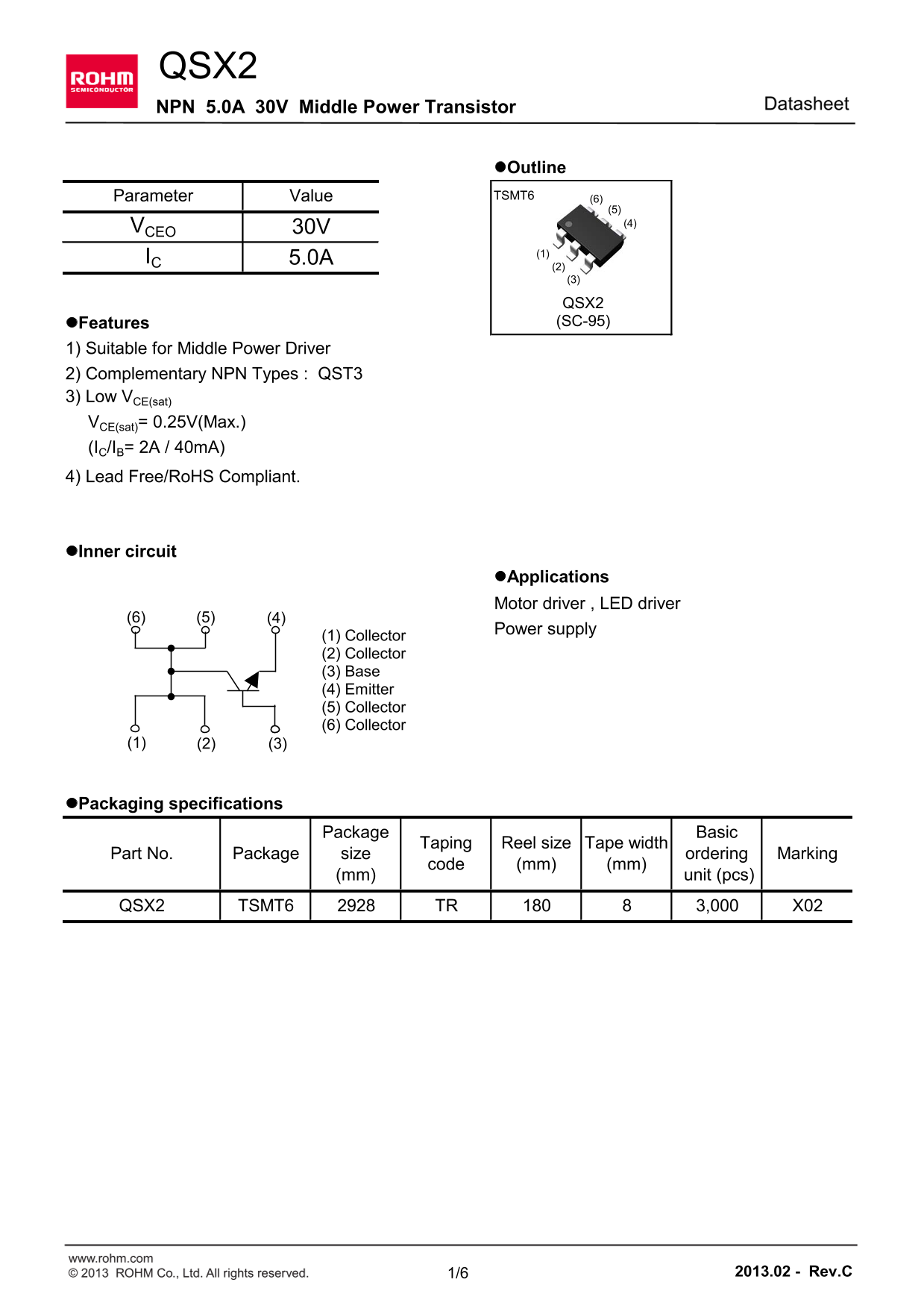 ROHM QSX2 General Purpose Amplification (30V, 5A) User Guide and Manual - Page 1