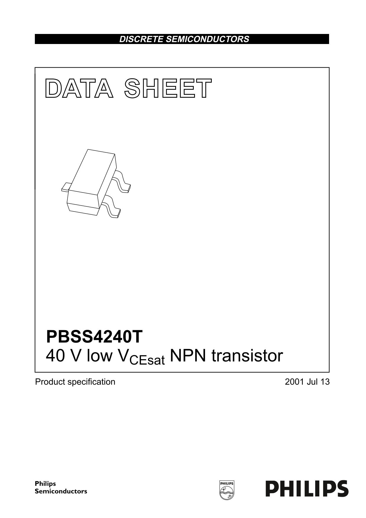 Philips PBSS4240T 40V Low VCEsat NPN Transistor Data Sheet - Page 1