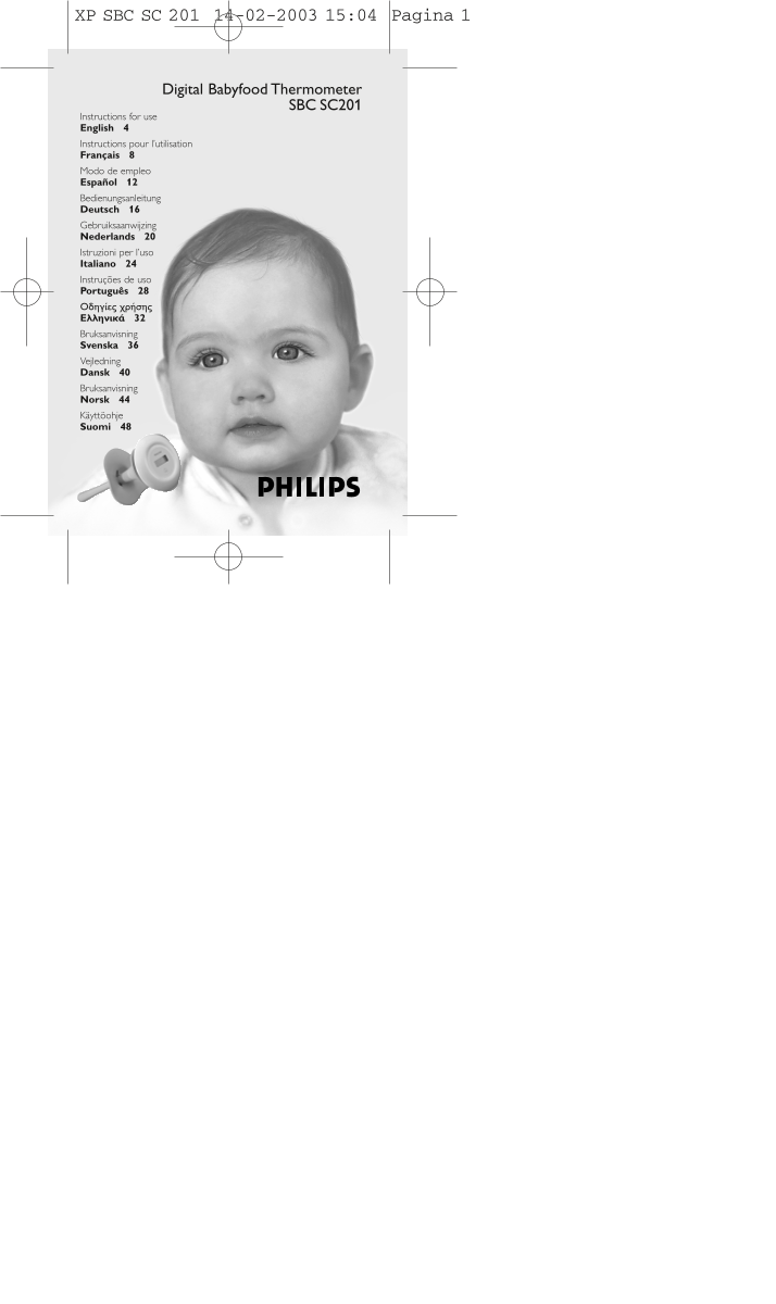 Philips Digital Baby Food Thermometer ENGLISH User Guide 1 SBC SC201 Instructions for Use (ENGLISH) - Page 1