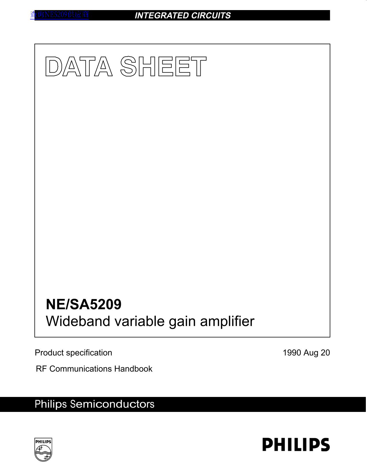 Philips NE SA5209 Wideband Variable Gain Amplifier Data Sheet - Page 1
