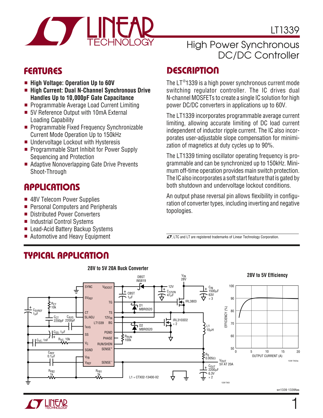 LINEAR TECHNOLOGY LT1339 User's Manual - Page 1