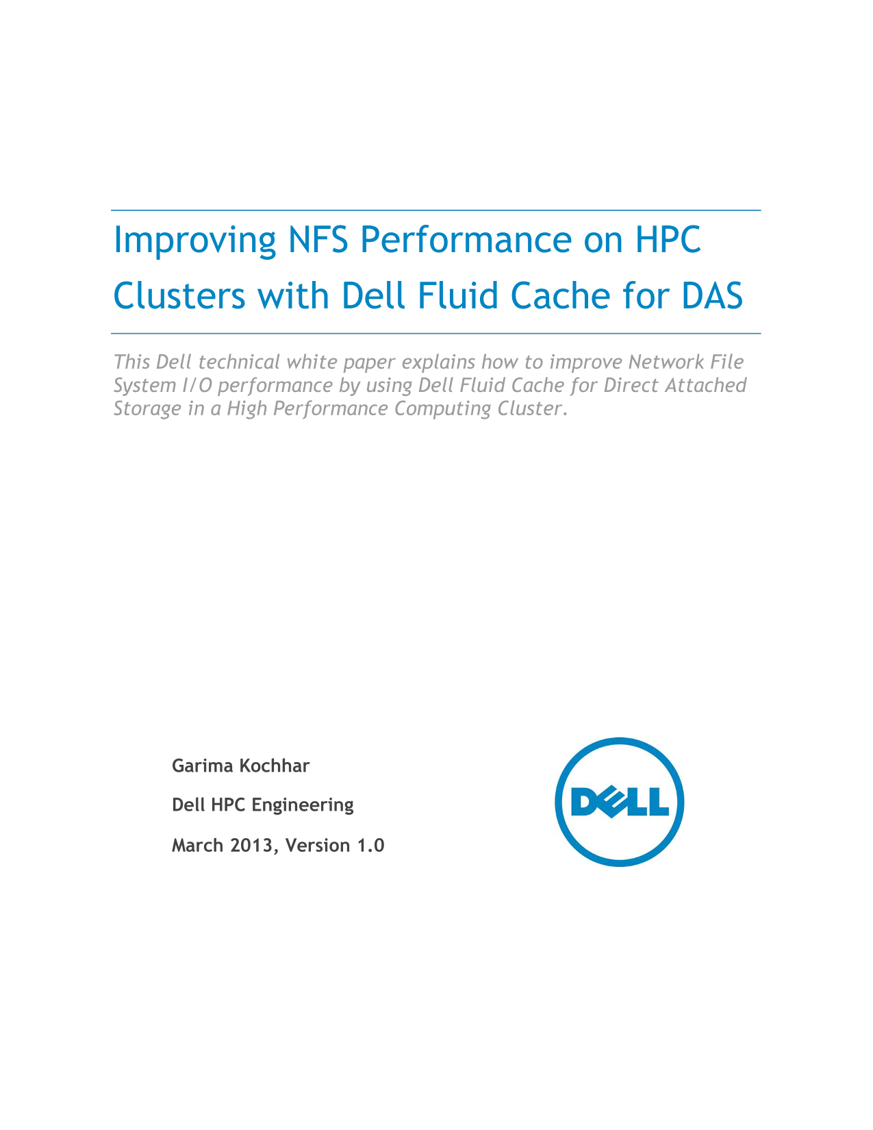 Improving NFS Performance on HPC Clusters with Dell Fluid Cache for DAS - User's Guide and Manual - Page 1