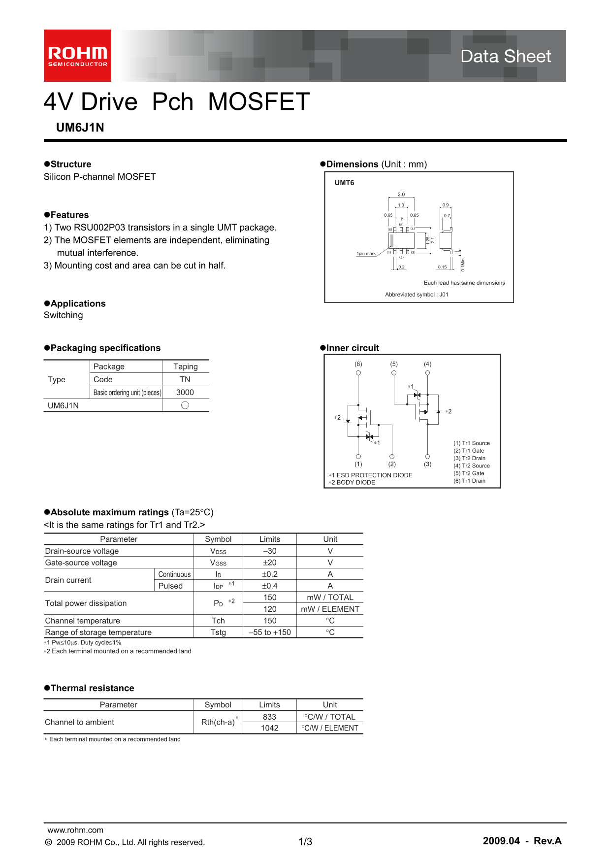 ROHM UM6J1N User Manual and Technical Specifications - Page 1