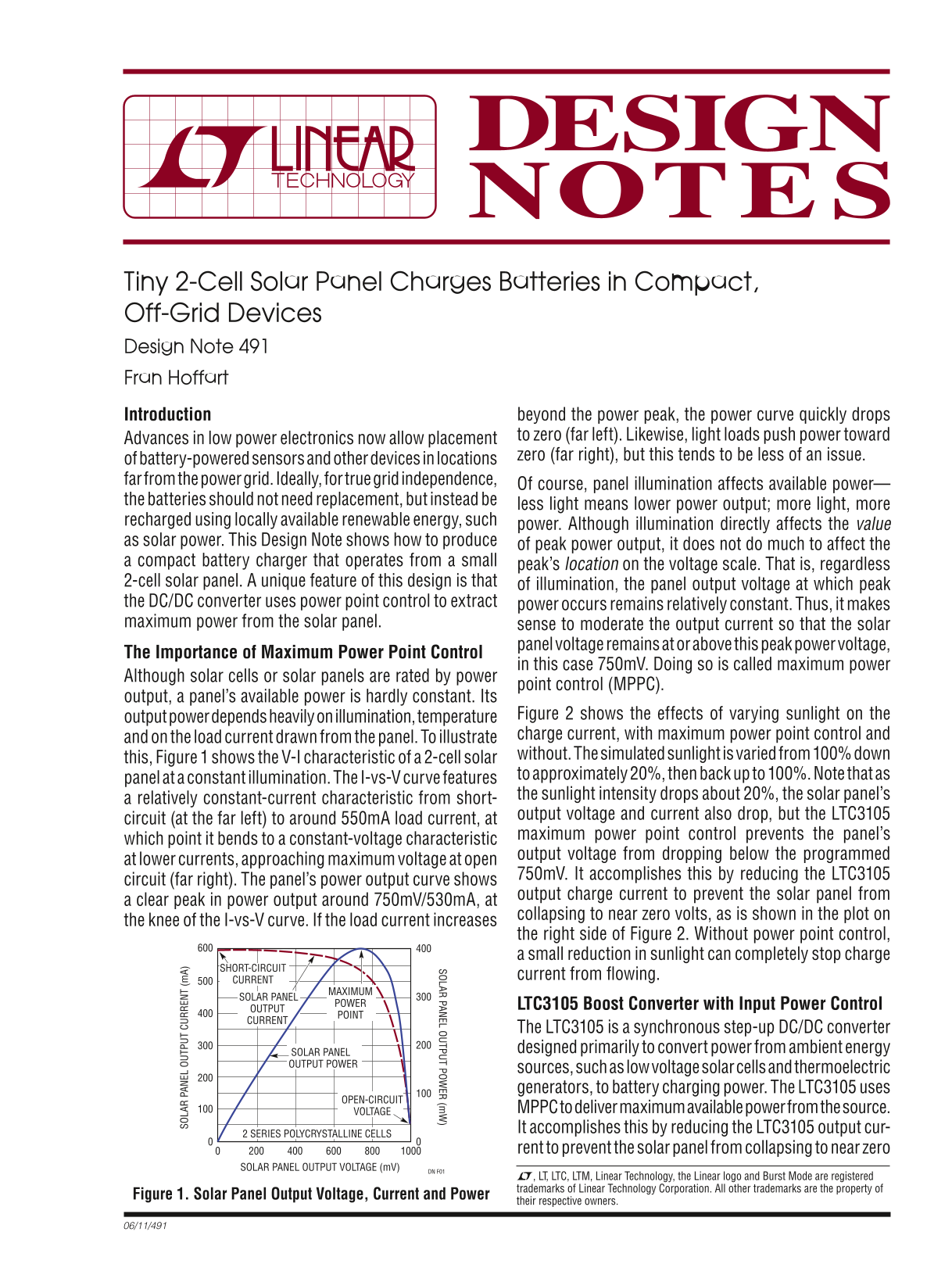 LINEAR Tiny 2-Cell Solar Panel Charging Battery Design Note 491 - Specifications, User Guide - Page 1