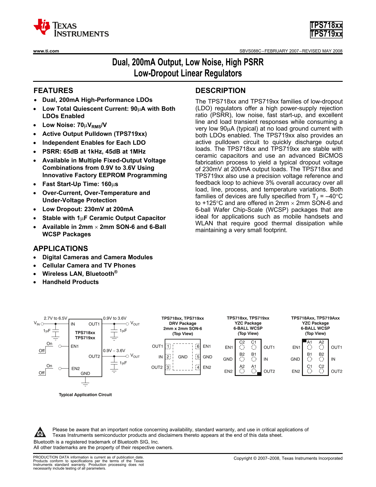 Texas Instruments TPS718xx, TPS719xx Data Handbook/Specifications - Page 1