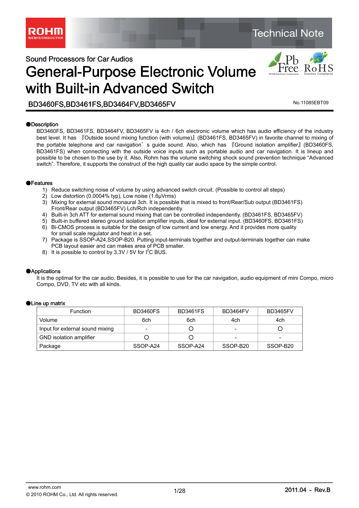 ROHM BD3460FS Data Sheet - Page 1