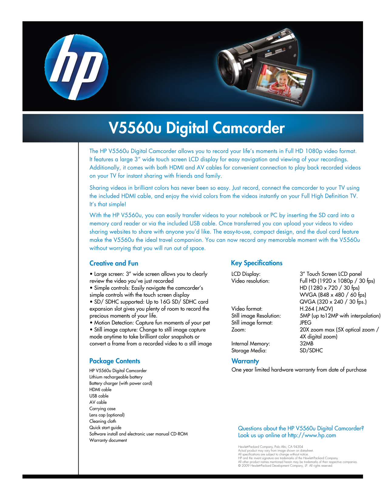 HP V5560u Digital Camcorder USER'S MANUAL - Page 1