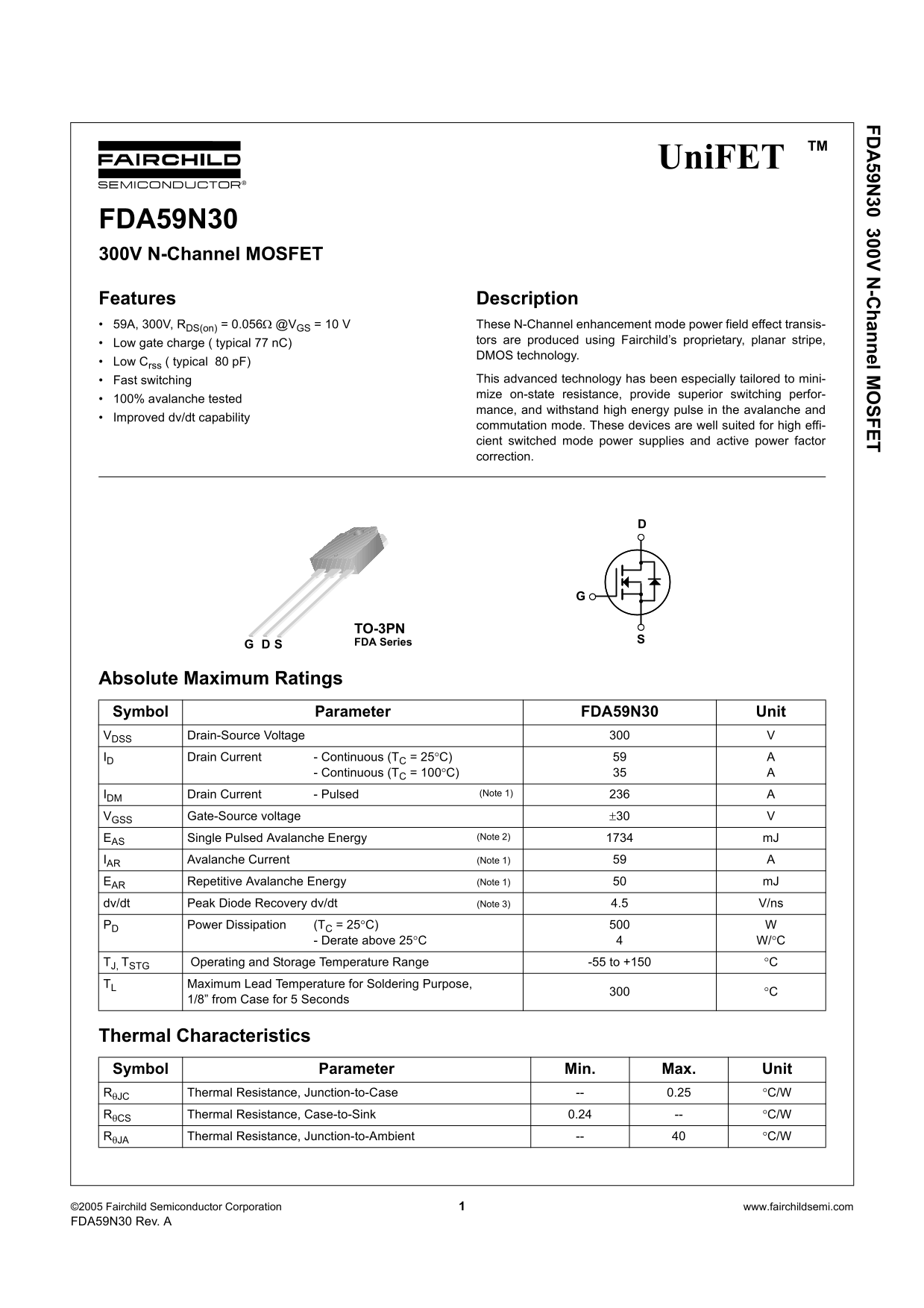 Fairchild FDA59N30 Product Specifications Manual - Page 1