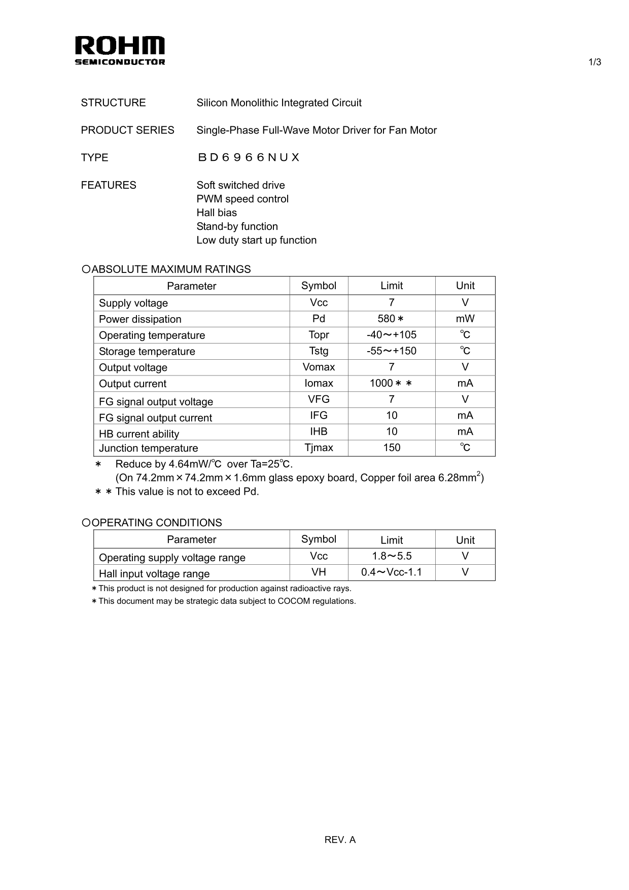 ROHM BD6966NUX Data Sheet - Page 1