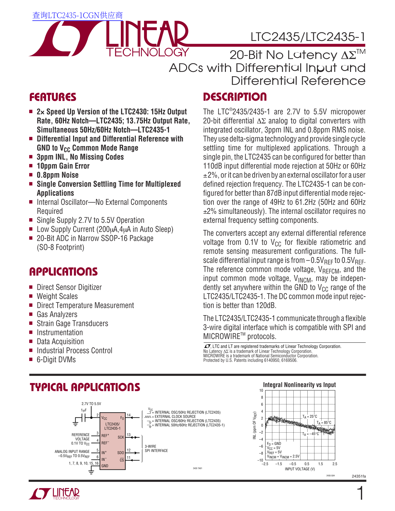 LINEAR LTC2435 Data Sheet Manual Instruction Book - Page 1