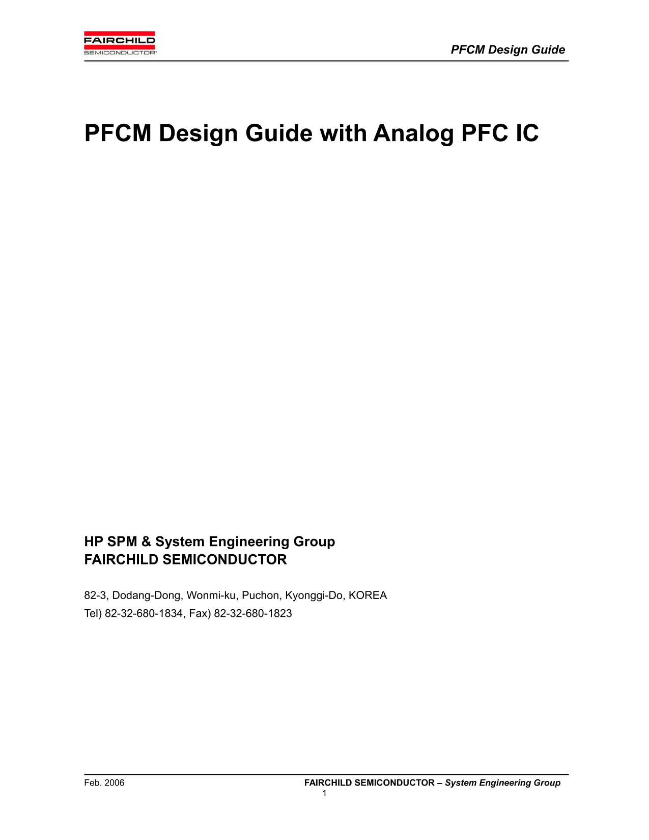 Fairchild PFCM Technical Specifications Guide - Page 1