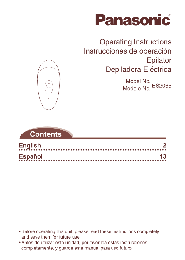 Panasonic ES2065-MLUL User's Manual and Specifications - Page 1
