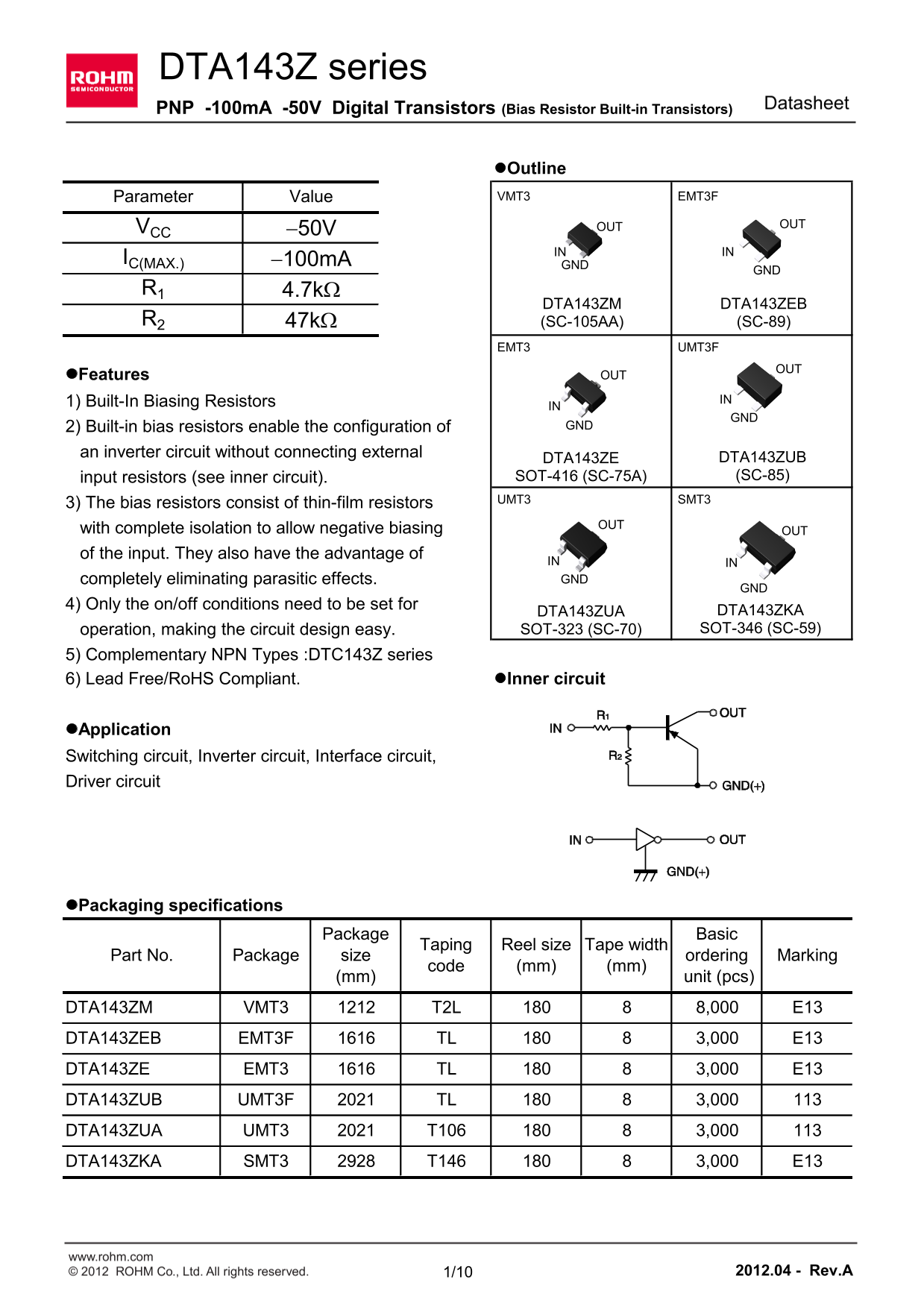 ROHM DTA143ZUB User Guide - Page 1