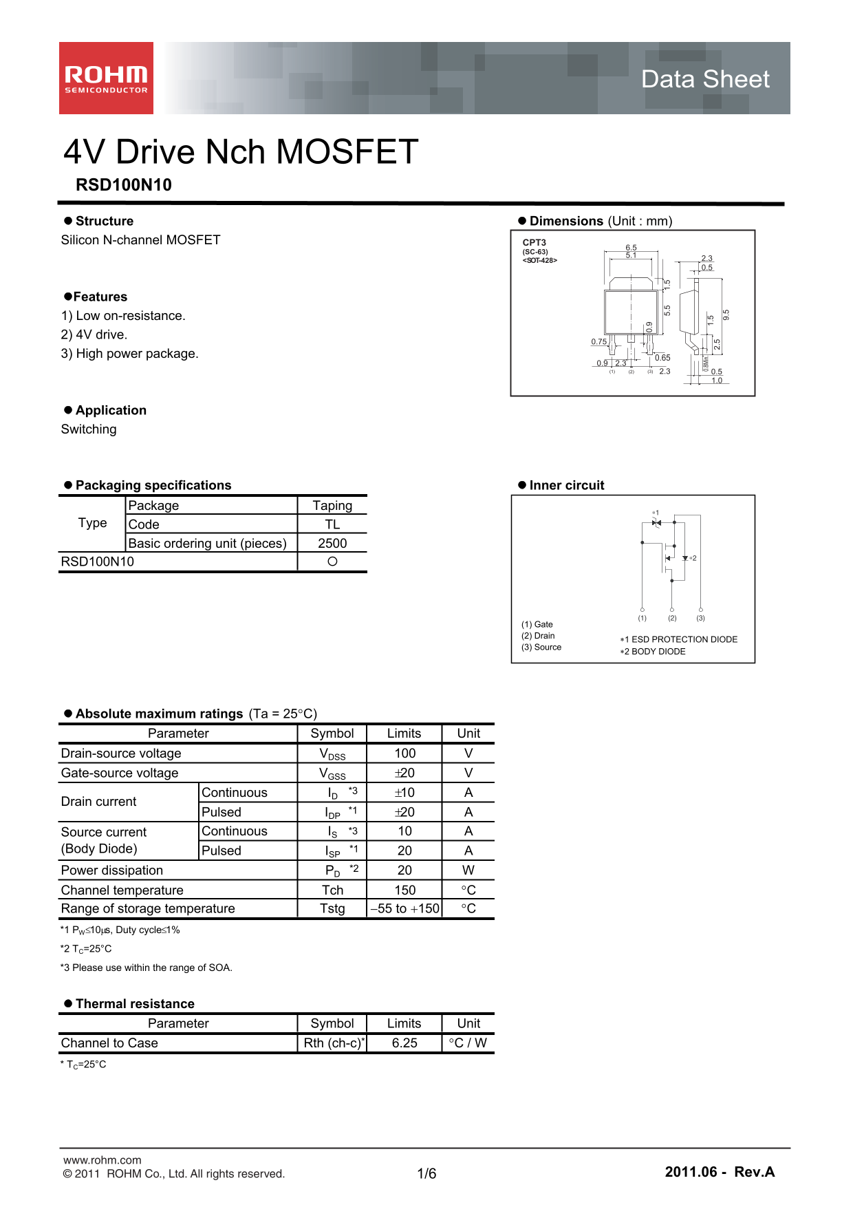 ROHM RSD100N10 User Guide - Page 1