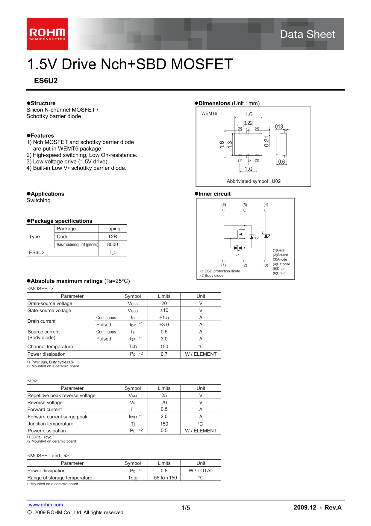 ROHM ES6U2 Data Sheet User Manual - Page 1