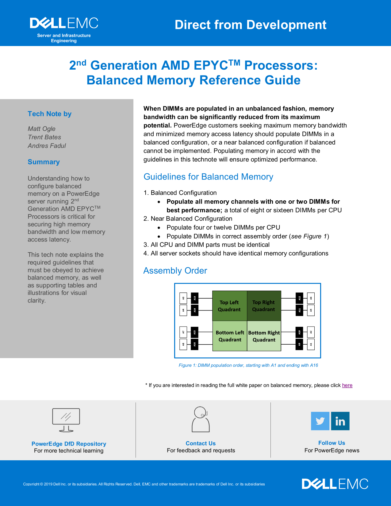 Dell Direct from Development - Balanced Memory on 2nd Gen AMD EPYC Processors Reference Guide, Owner's Manual - Page 1