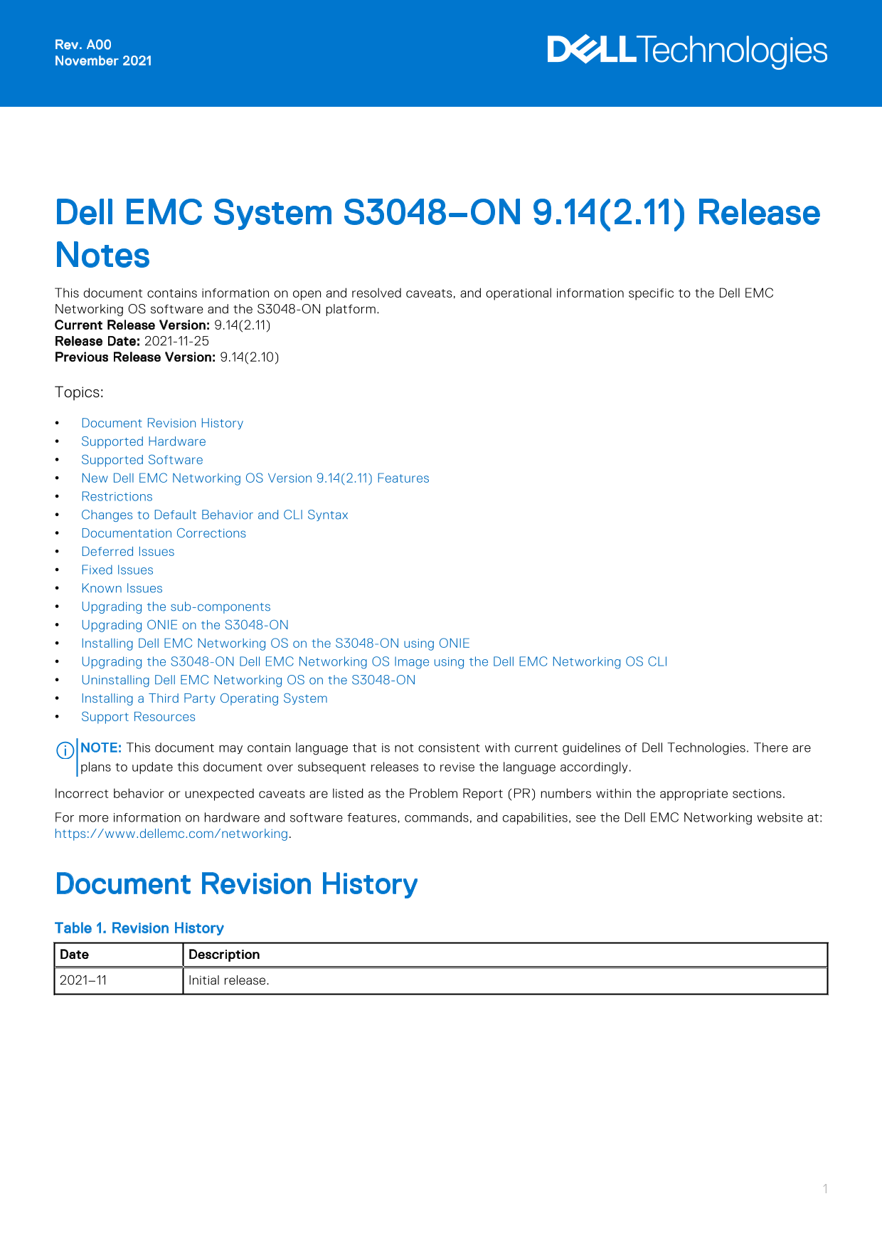 Dell EMC System S3048–ON 9.14.2.11 Release Notes - Page 1