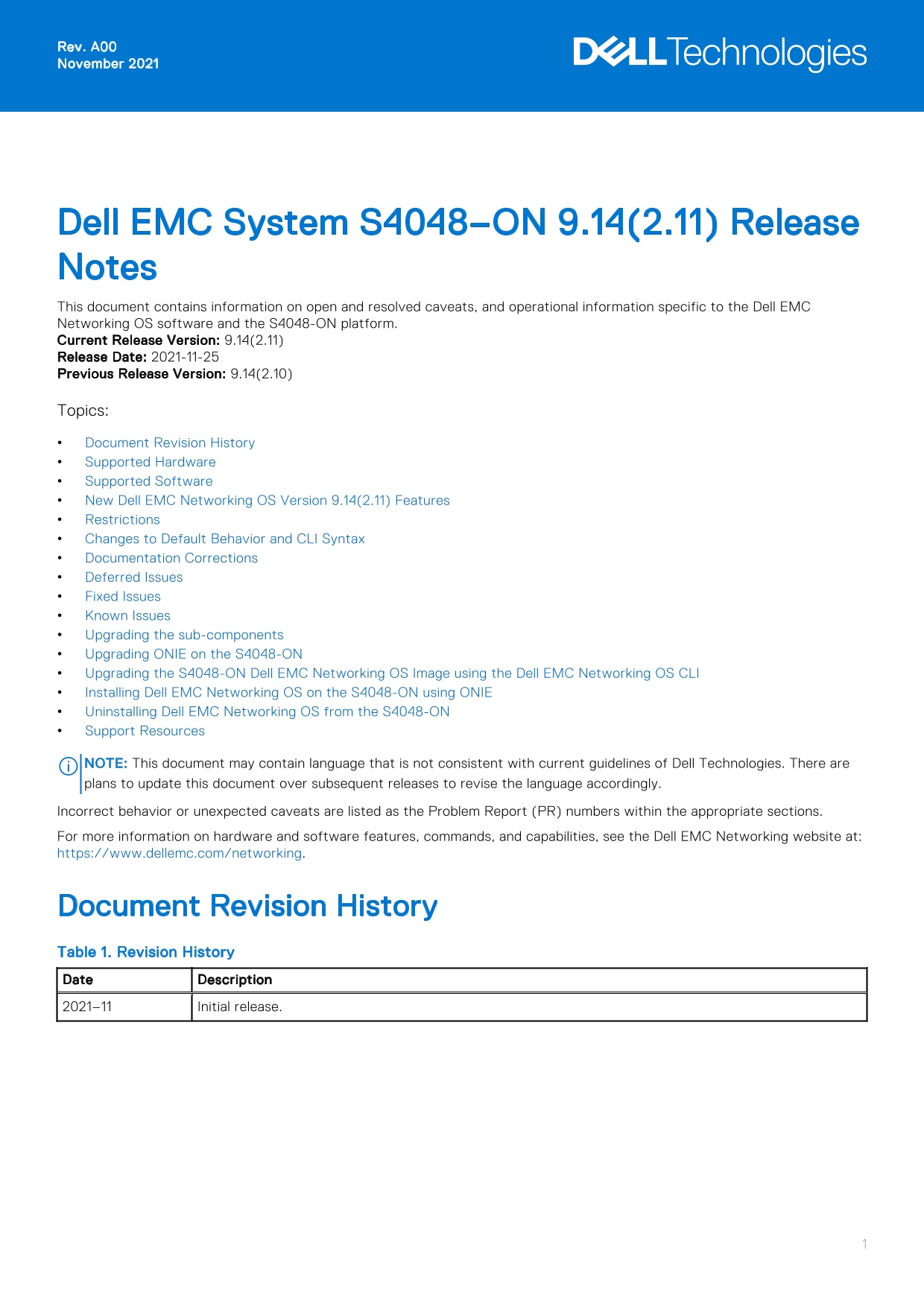 Dell EMC System S4048-ON 9.14.2.11 Release Notes - Page 1