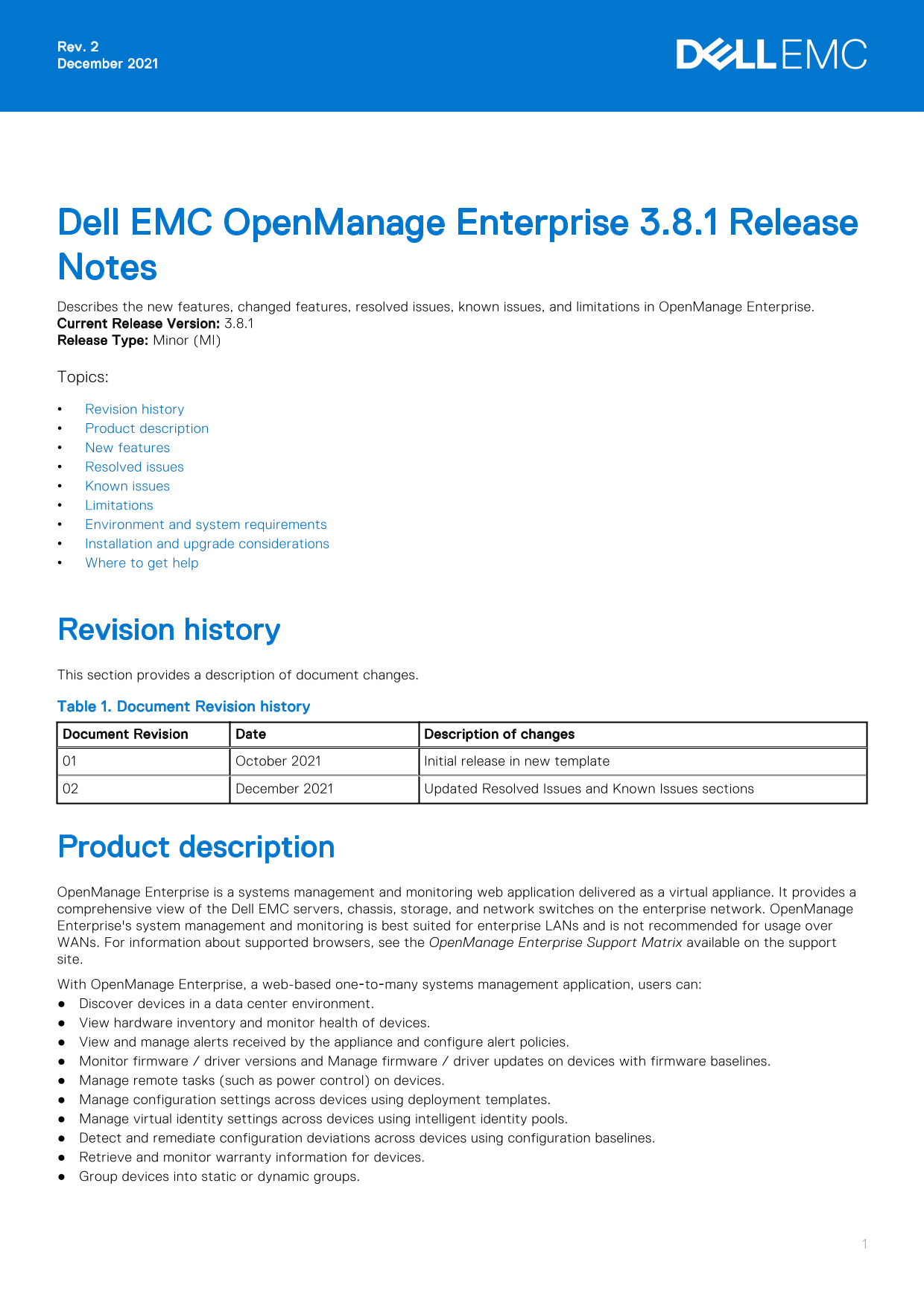 Dell EMC OpenManage Enterprise 3.8.1 Release Notes - Page 1