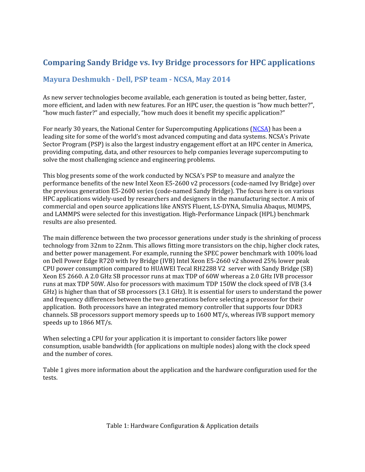 Comparing Dell Sandy Bridge vs. Ivy Bridge Processors for HPC Applications User Guide - Page 1