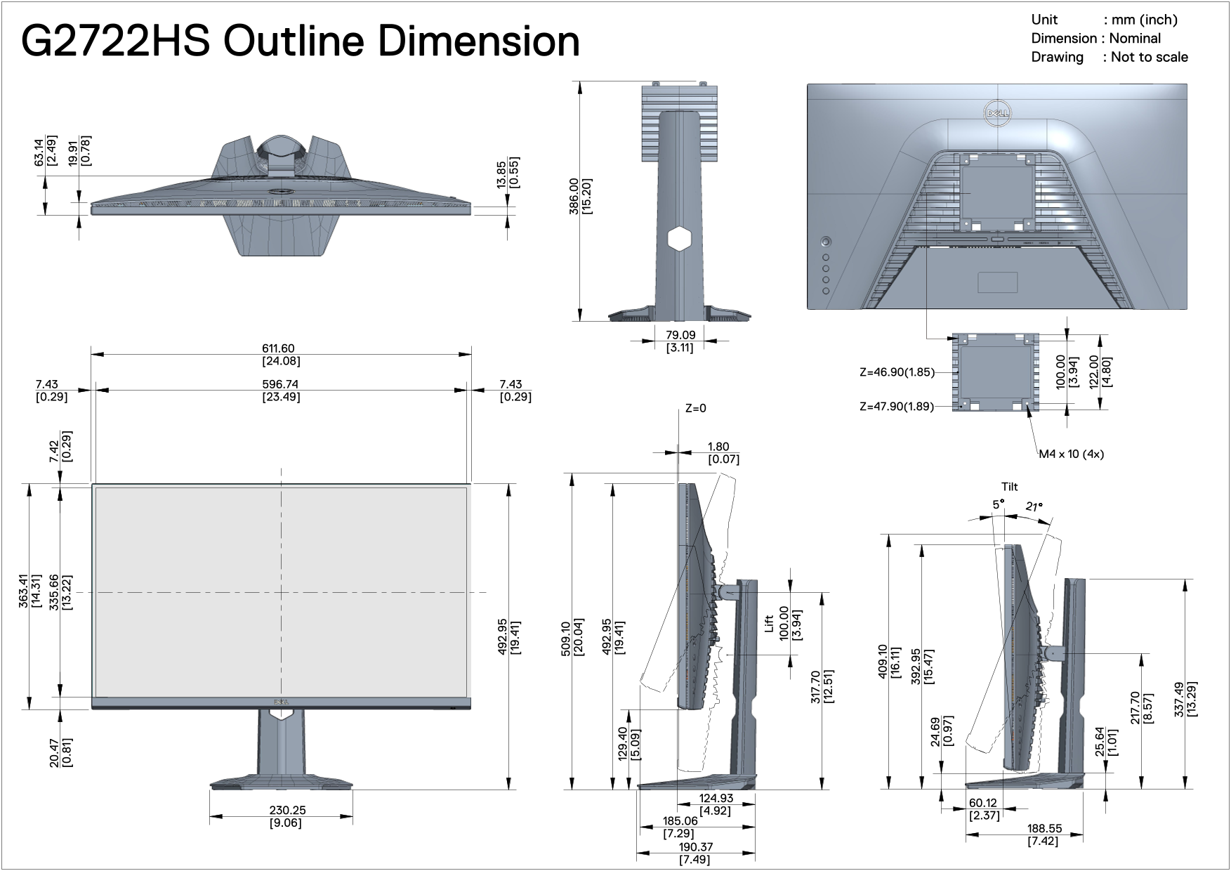 Dell G2722HS Monitor Outline Drawing User's Manual - Page 1