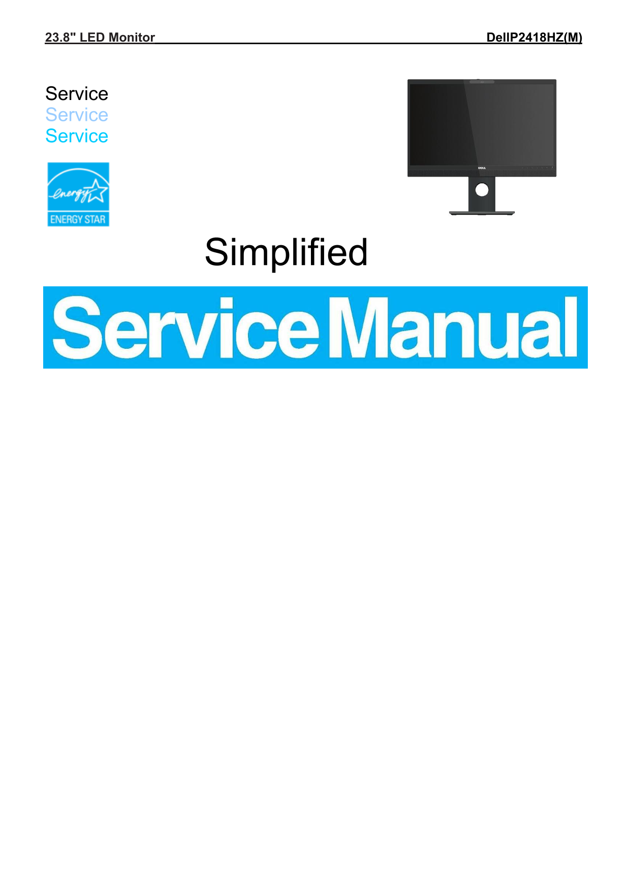 Dell P2418HZ Monitor Simplified Service Manual - Page 1