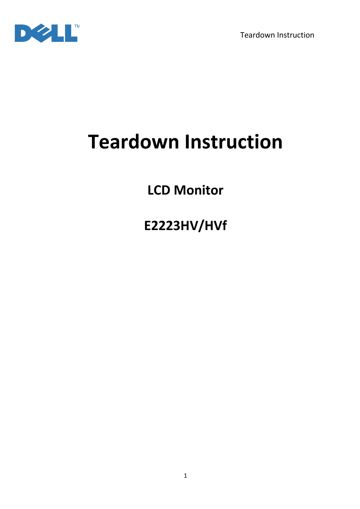 Dell E2223HV Monitor Teardown Instructions - Page 1