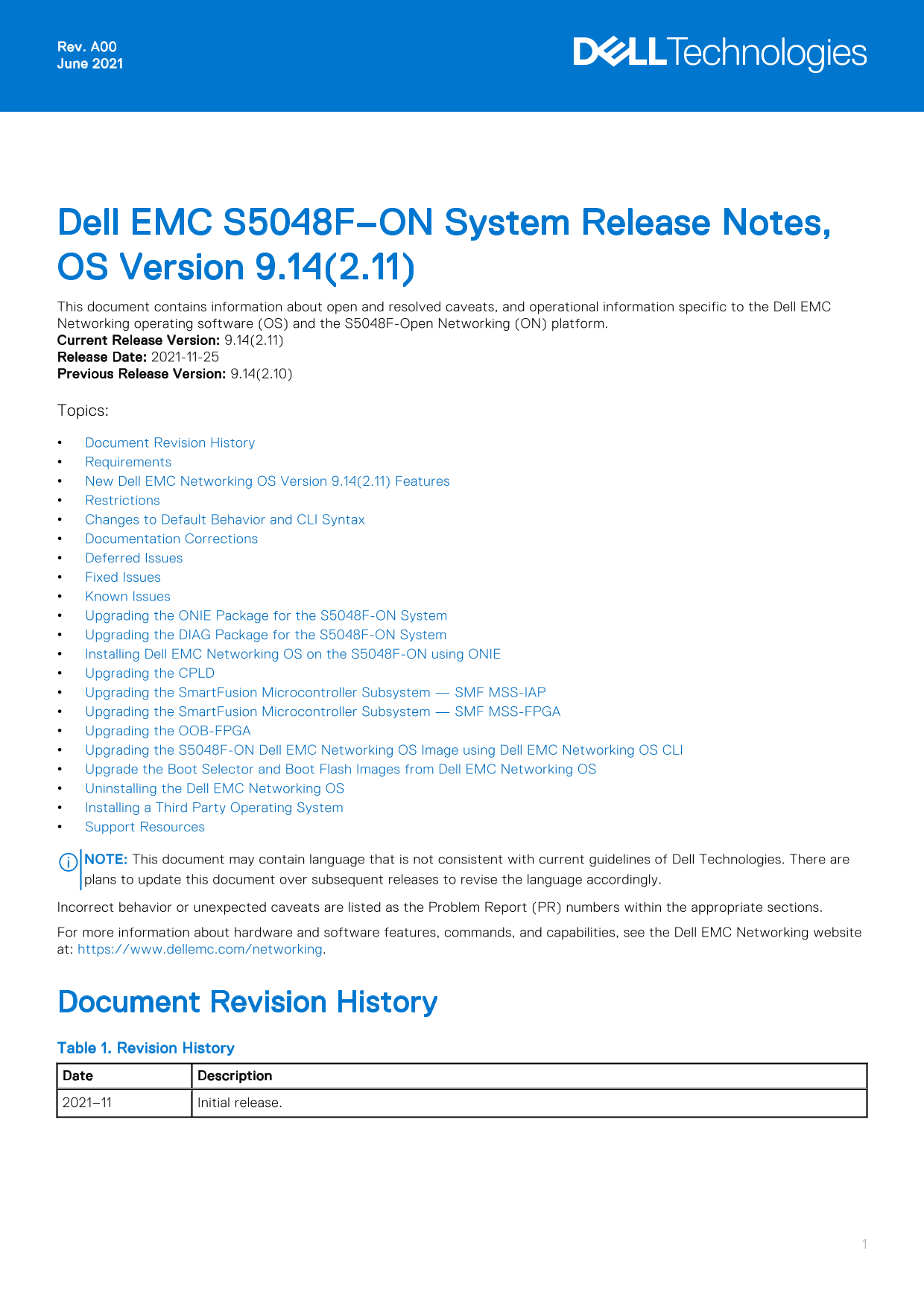 Dell EMC S5048F-ON System Release Notes, OS Version 9.14.2.11 - Page 1