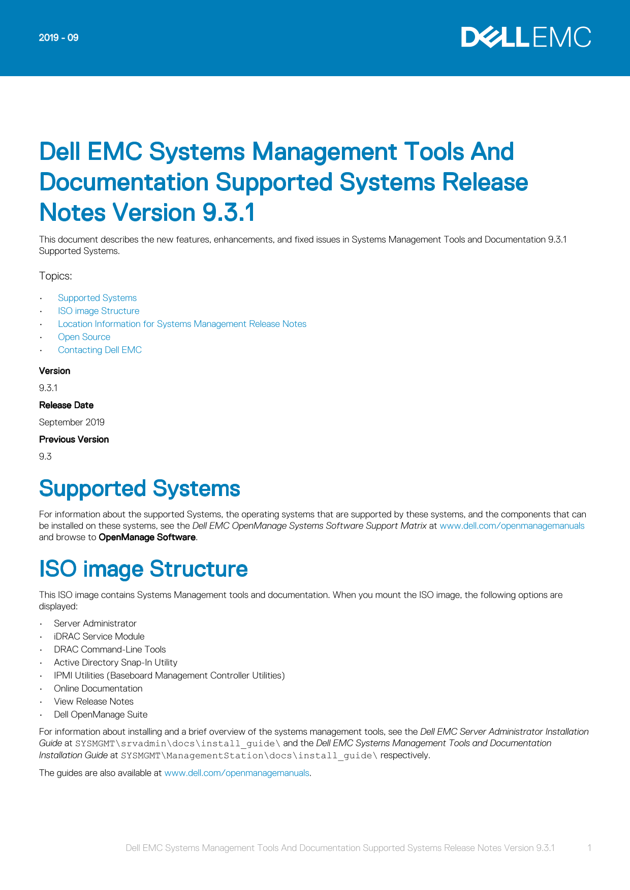 Dell EMC Systems Management Tools and Documentation Release Notes - Version 9.3.1 - Page 1