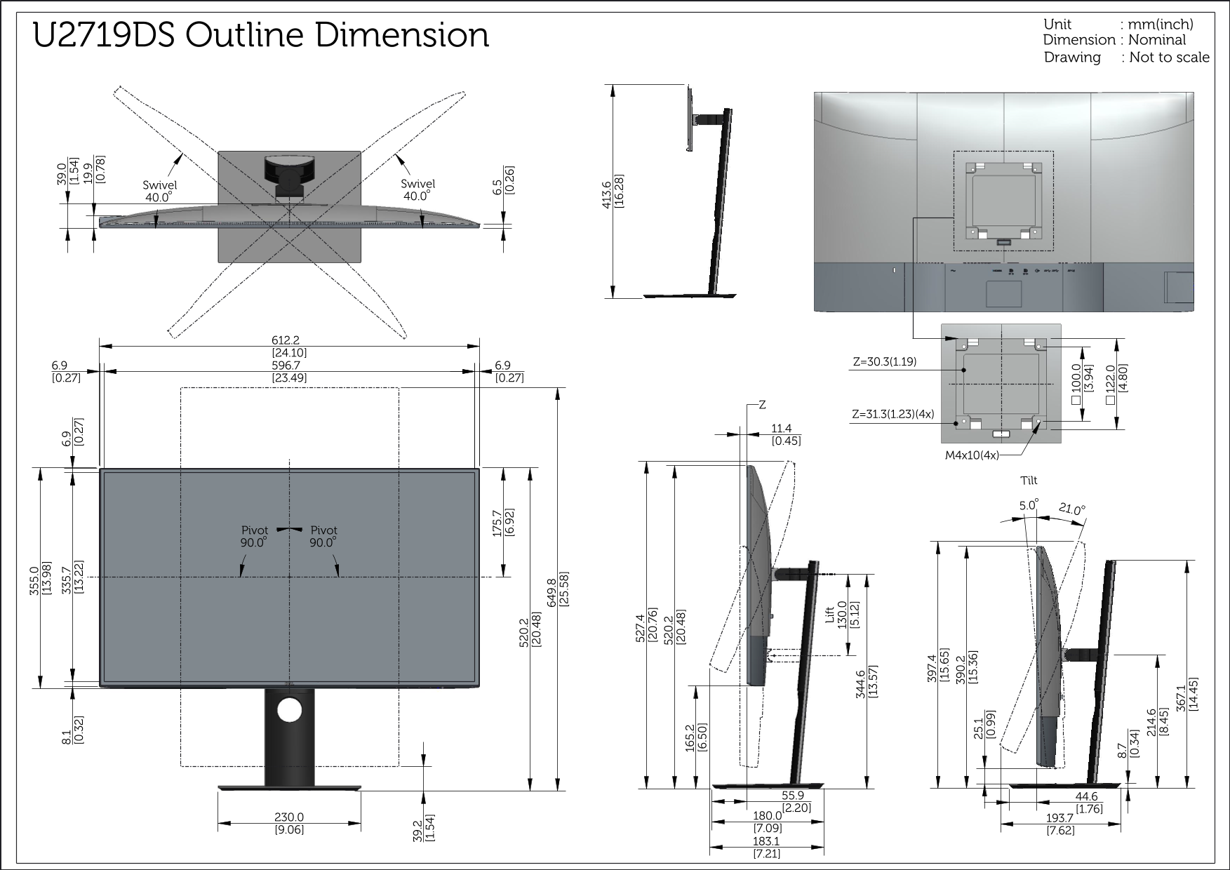 Dell UltraSharp U2719DS Outline Dimensions Manual - Page 1