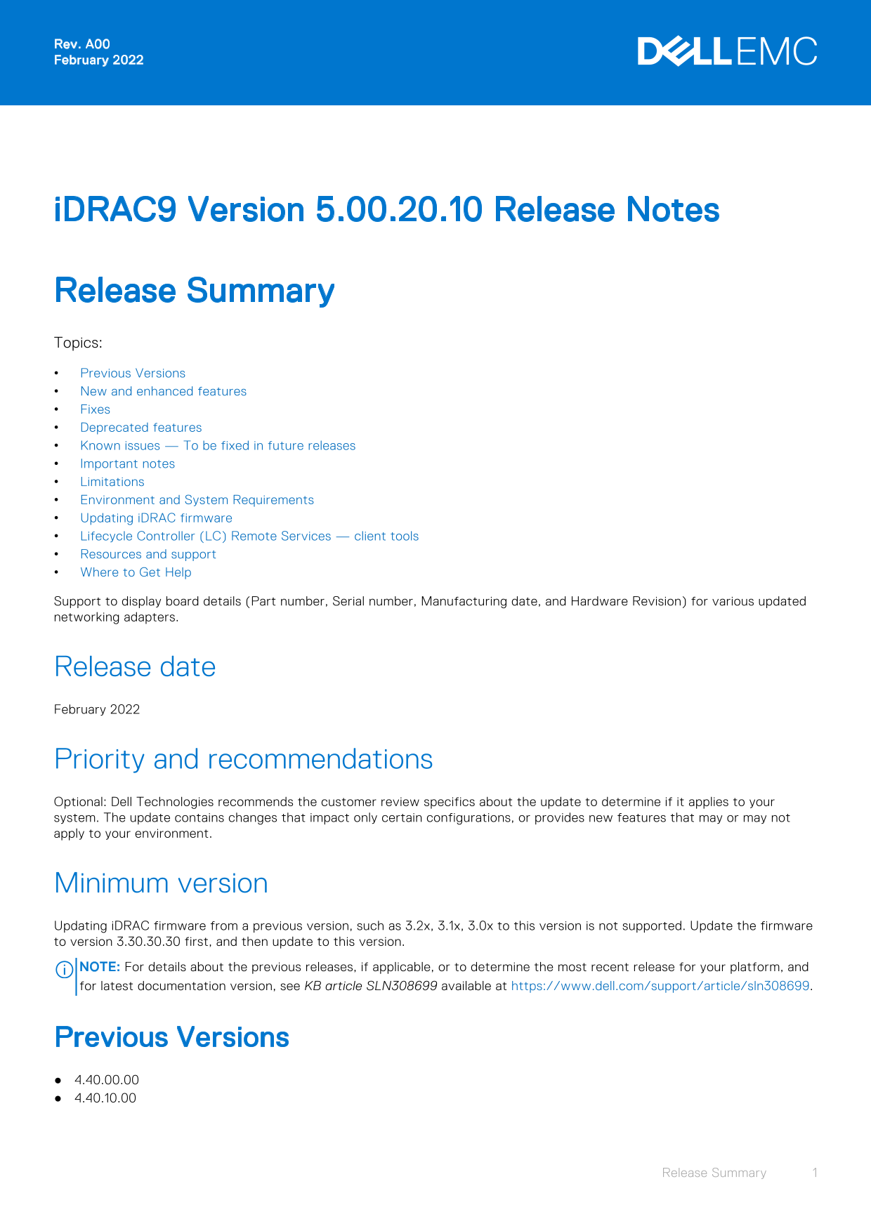 Dell iDRAC9 Version 5.00.20.10 Release Notes - Page 1