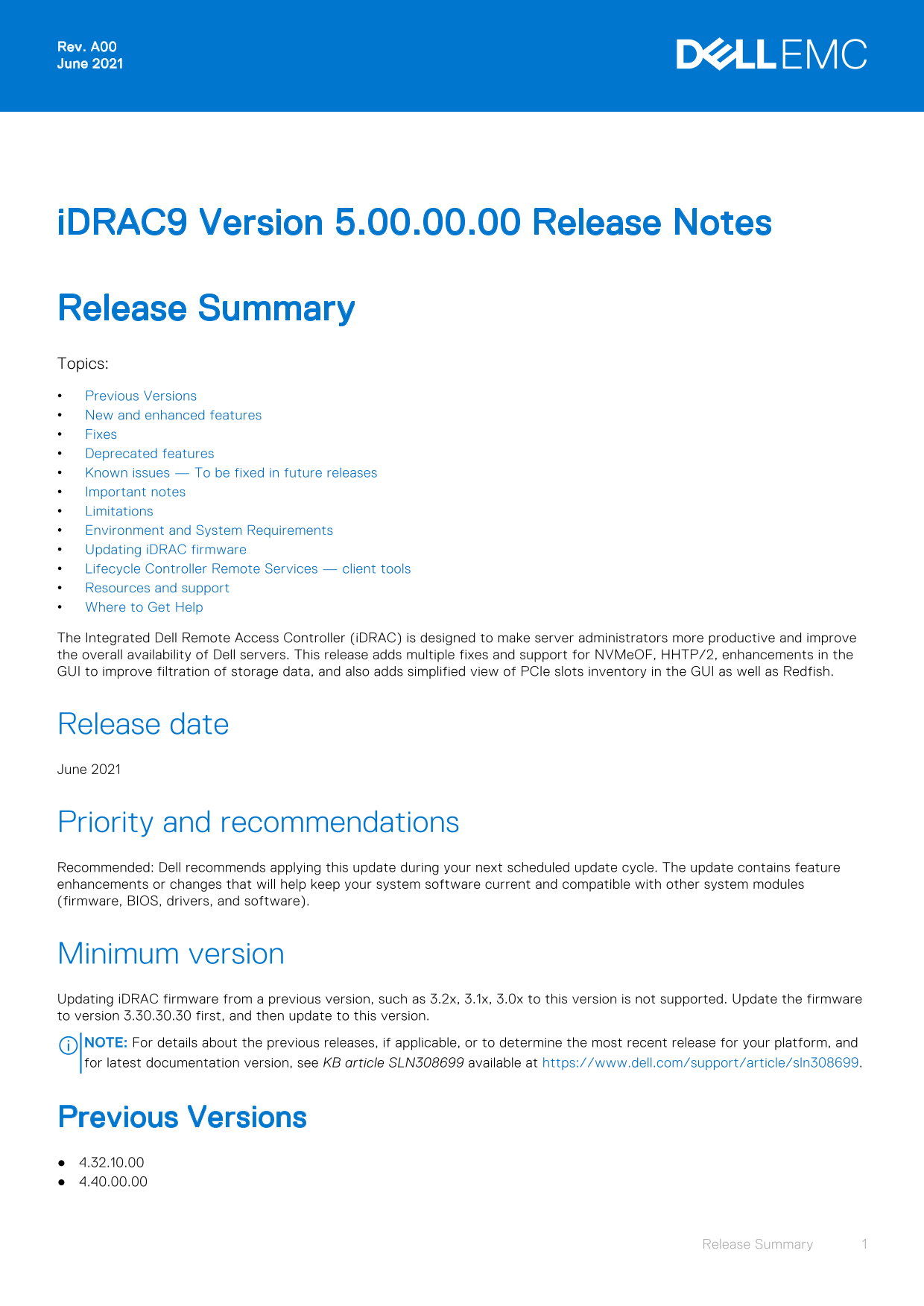 Dell iDRAC9 Version 5.00.00.00 Release Notes - Page 1