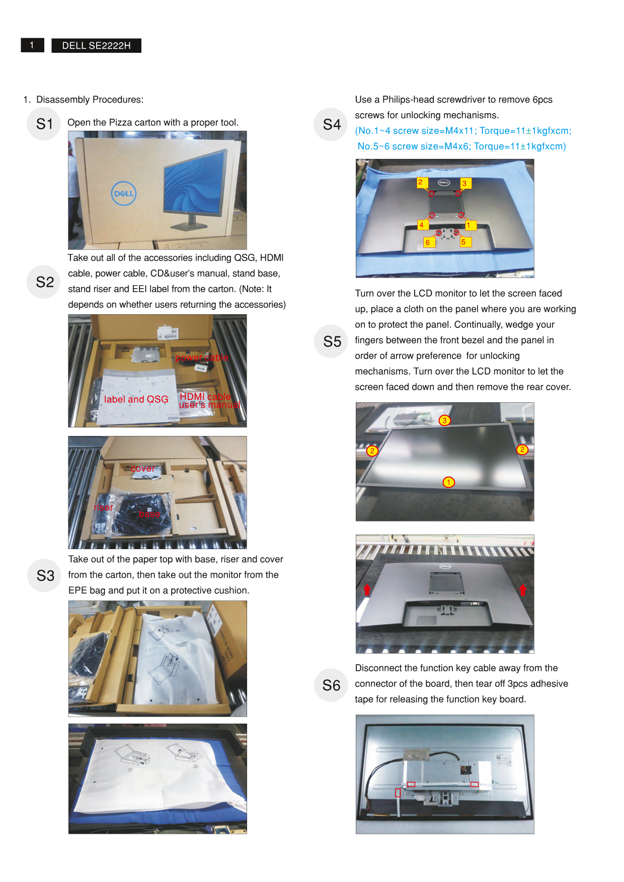 Dell SE2222H Monitor Teardown Instructions - Page 1