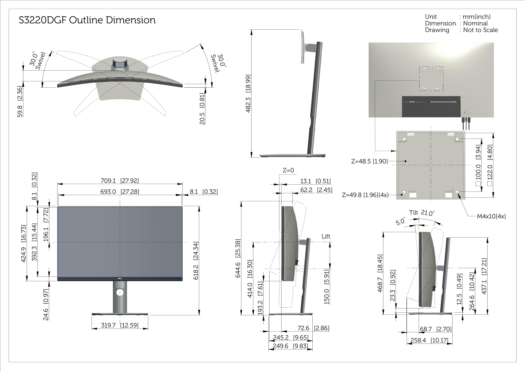 Dell S3220DGF Monitor Front View Specification User Guide - Page 1