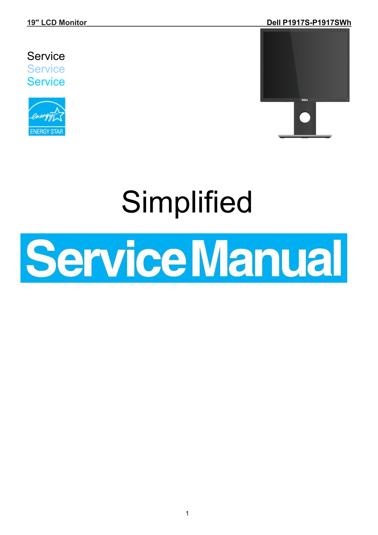 Dell P1917S Monitor Simplified Service Manual - Page 1
