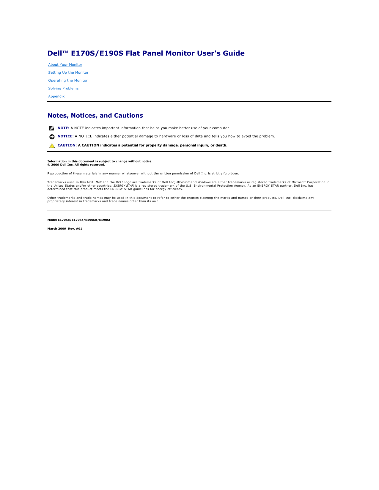 Dell E190S Monitor User's Guide - Page 1