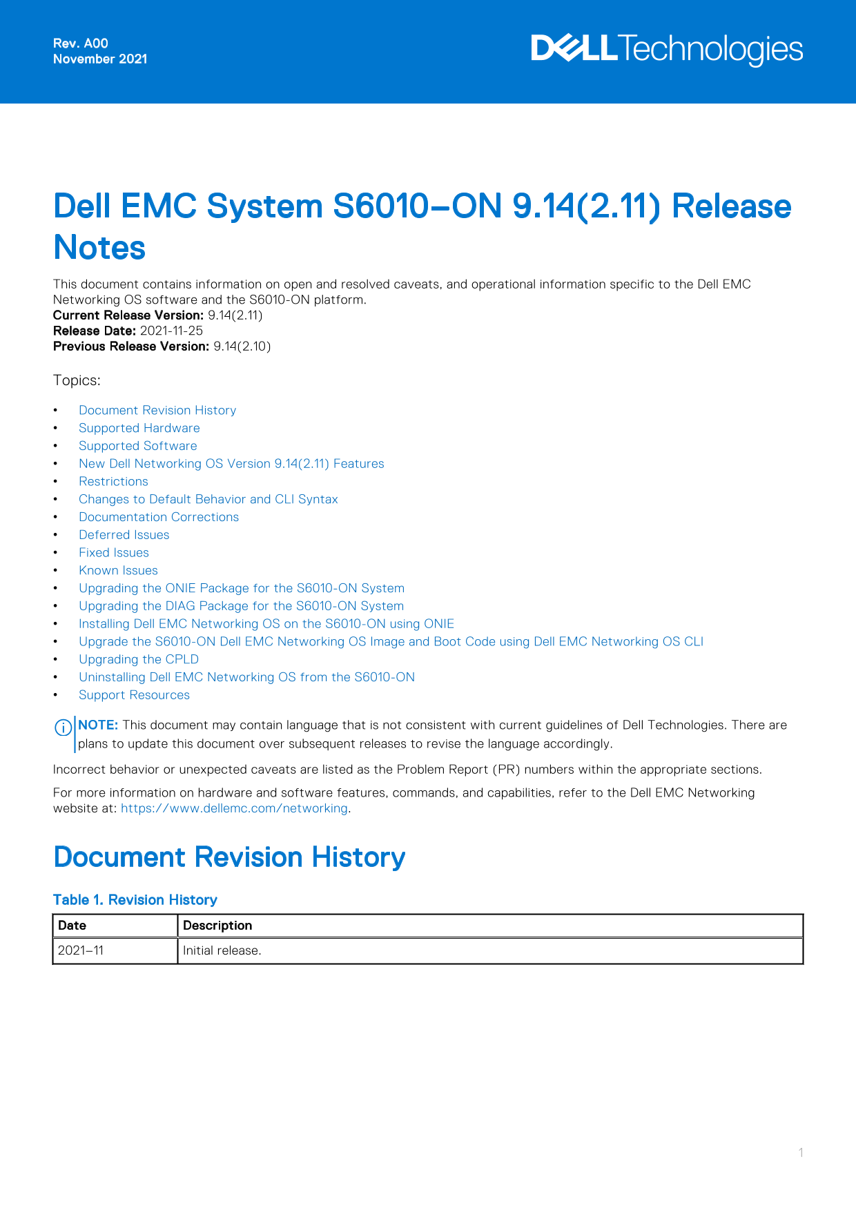 Dell EMC System S6010–ON 9.14.2.11 Release Notes - Page 1