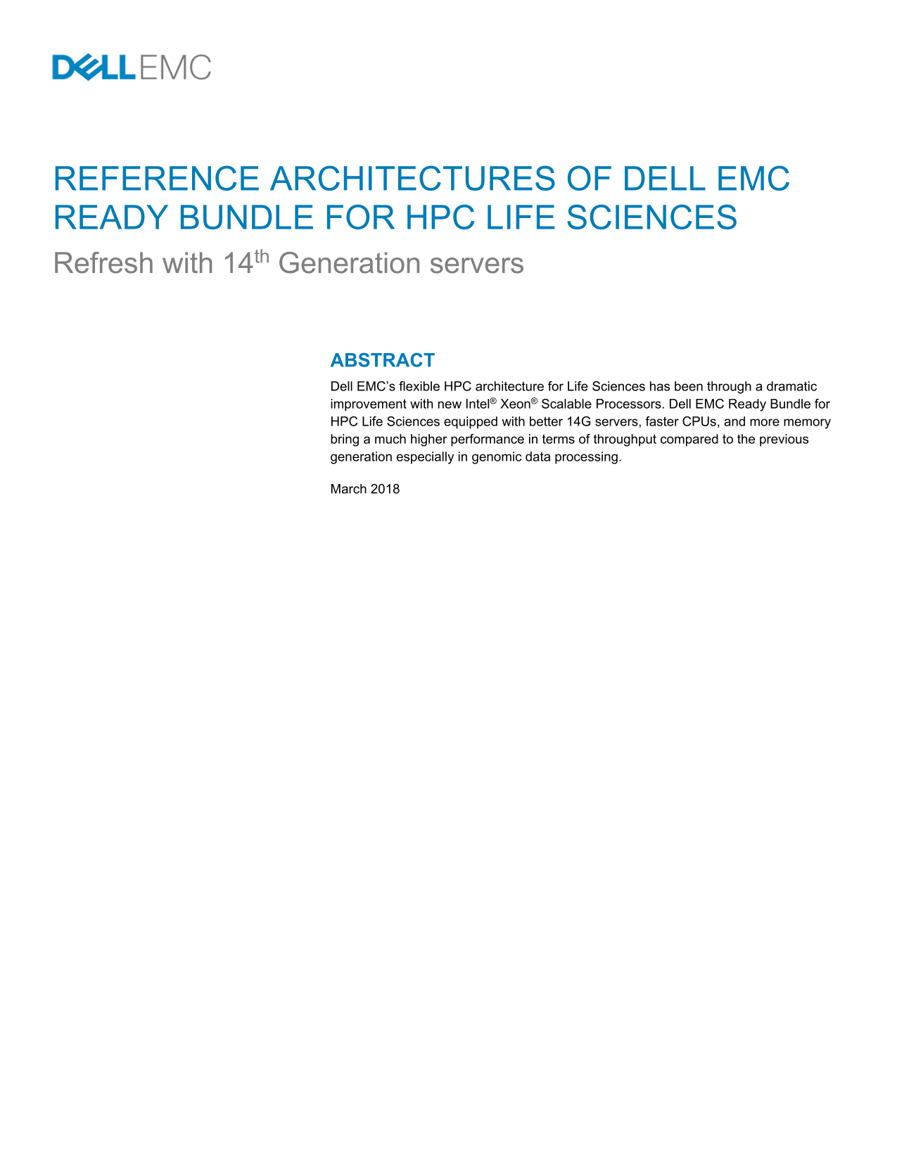 Dell Reference Architectures of Dell EMC Ready Bundle for HPC Life Sciences - Refresh with 14th Generation Servers Owner's Manual, User Guide - Page 1